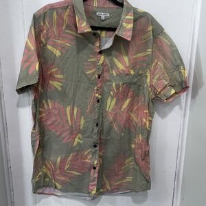Banks Journal Mens XL Tropical Palm Leaf Print Cotton Short Sleeve Button Down